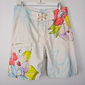 TRUE RELIGION- Mens Size 32 Swim Board Shorts Paradise Floral 10” Inseam